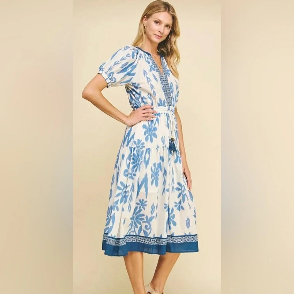 Pinch Blue and White Floral Midi Dress - NWT - Medium - Picture 2 of 4